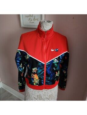 Nike Sportswear Floral Track Jacket Women's Medium Red Full Zip Cropped